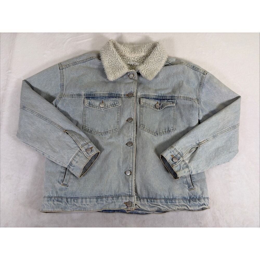 PacSun Jacket Mens M/L Blue Light Wash Sherpa Collar Lined Denim Jean Trucker